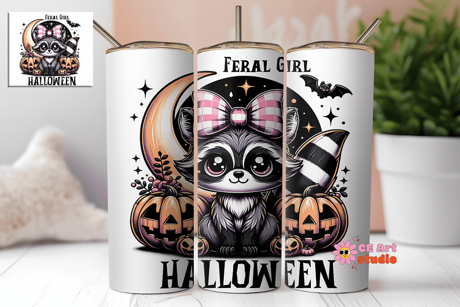 Feral Girl Halloween Tumbler Wrap PNG product image (1)