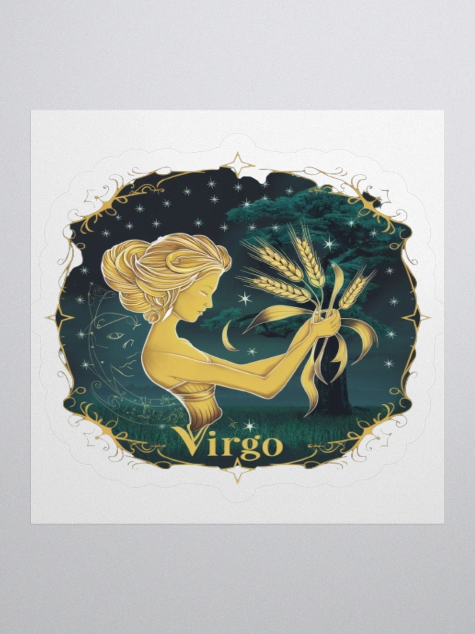 Virgo Zodiac Sticker - Maiden with Wheat & Floral - Durable Vinyl product image (2)