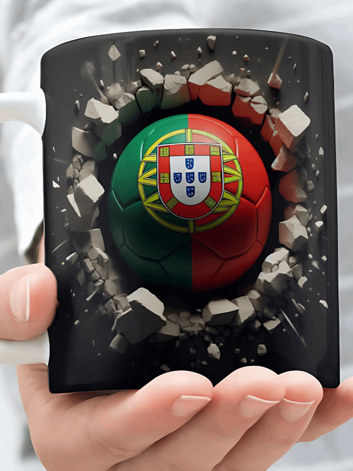3D Portuguese Flag Soccer Ball Mug Wrap PNG – Breaking Wall Sublimation Design for 11oz & 15oz Mugs – Patriotic Sports Theme – Instant Digital Download product image (1)