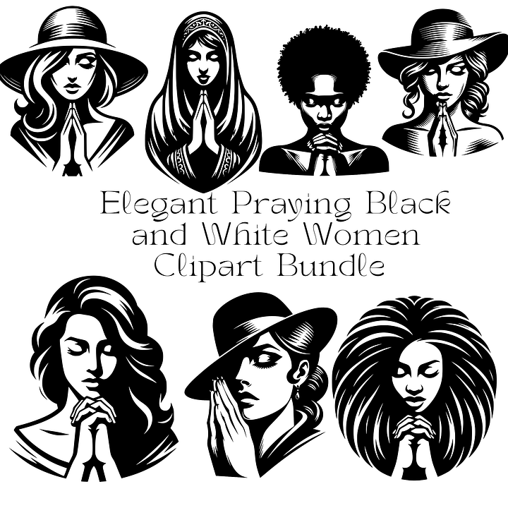 Elegant Praying Black and White Women Clipart Bundle product image (1)