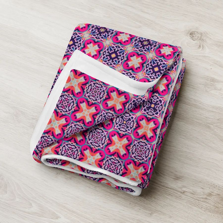 Bloom & Glow Throw Blanket – Colorful Crosses, Circles, and Flowers product image (9)