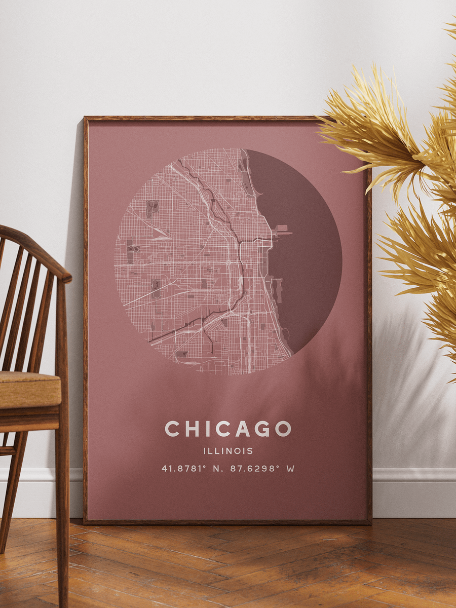 Chicago Street Map Poster – Red Minimalist Circular City Art product image (1)