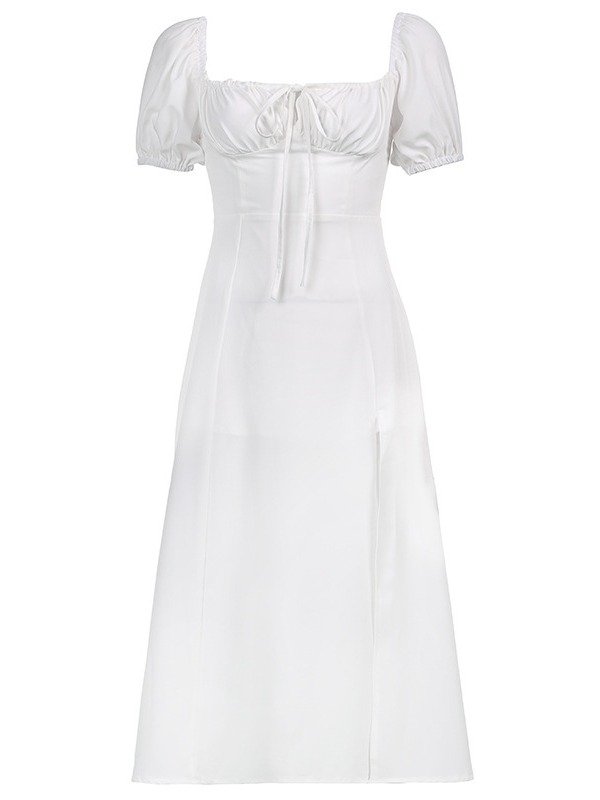 Square Neck Waist High Slit Puff Sleeve Dress product image (6)