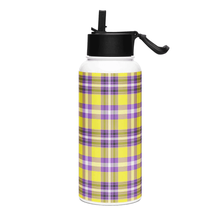 Yellow and Purple Plaid Water Bottle product image (2)
