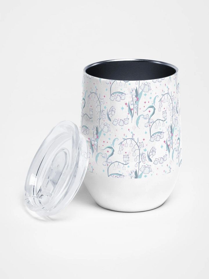 Kitty Ghost Garden of Dreams kawaii Lilies of the Valley Wine Tumbler-- Cute and Cozy on-the-go Sips (White) product image (2)