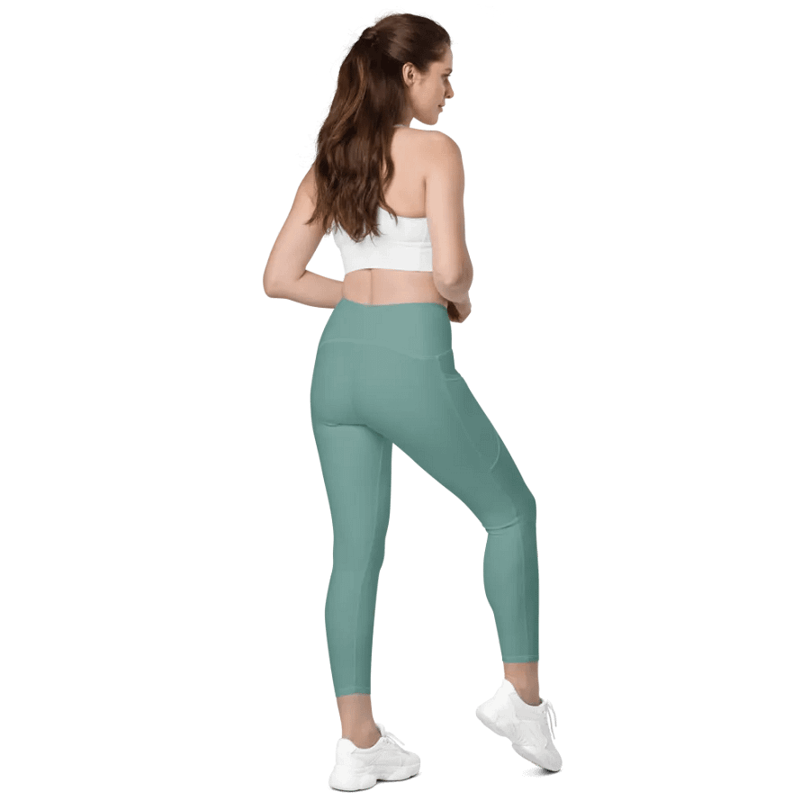 Plain Medium Teal Green Soft Summer Women's High Waisted Premium Crossover Leggings with Pockets by Treasure Pie product image (7)
