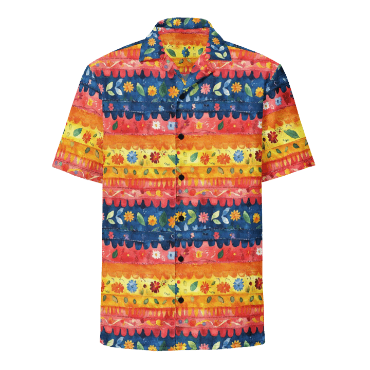 Scalloped Stripe Floral Pattern-Seamless Papel Picado Hawaiian Shirt product image (1)