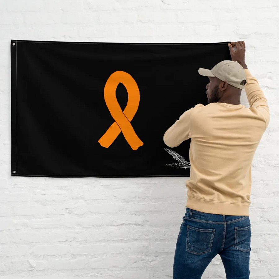 White HApex Gear White Logo Cancer Awareness Orange Ribbon. Black Flag product image (11)