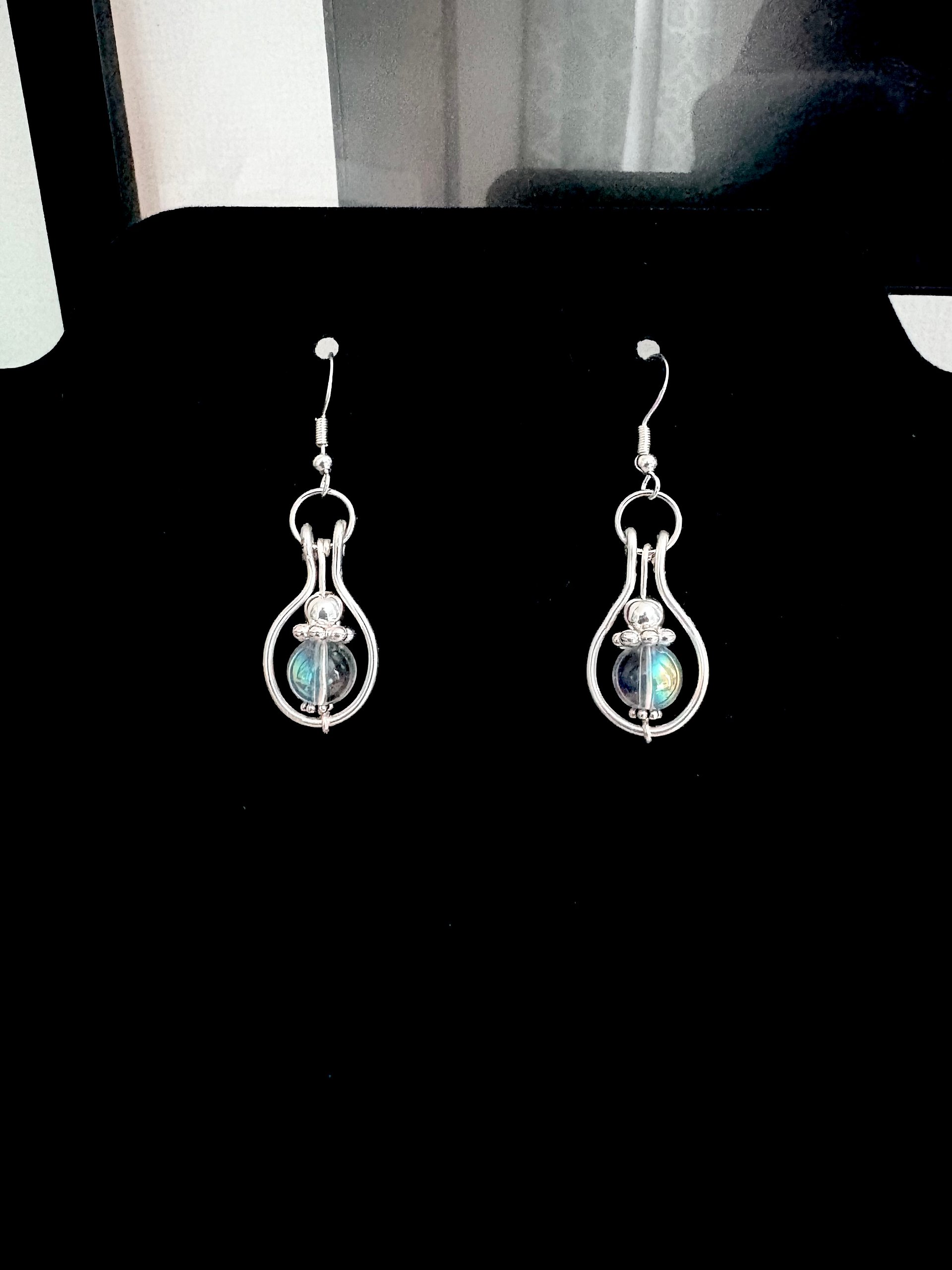 MFD-00232 | Prism of the Shore Earrings | Bubble Like Bead | Silver-Plated Wire & Sterling Silver Hooks | Handmade Jewelry by Monique Faella Designs™ product image (3)