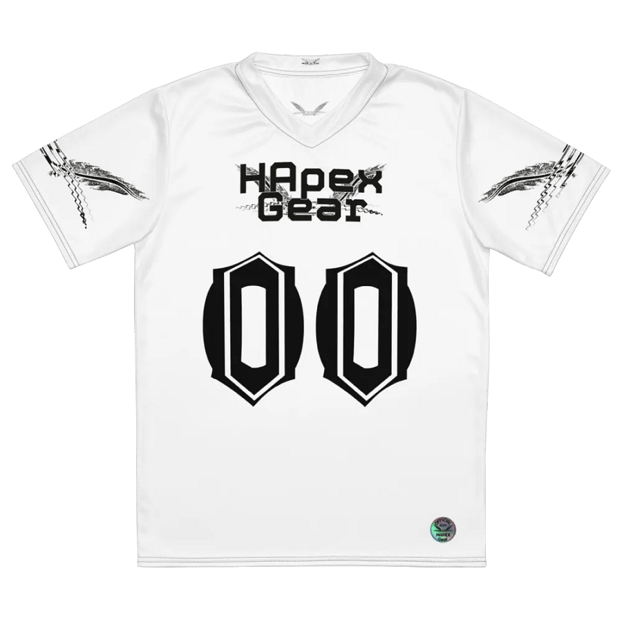 Hélain - White - Recycled Unisex Sports Jersey - Black HApex Gear Black Logo product image (2)