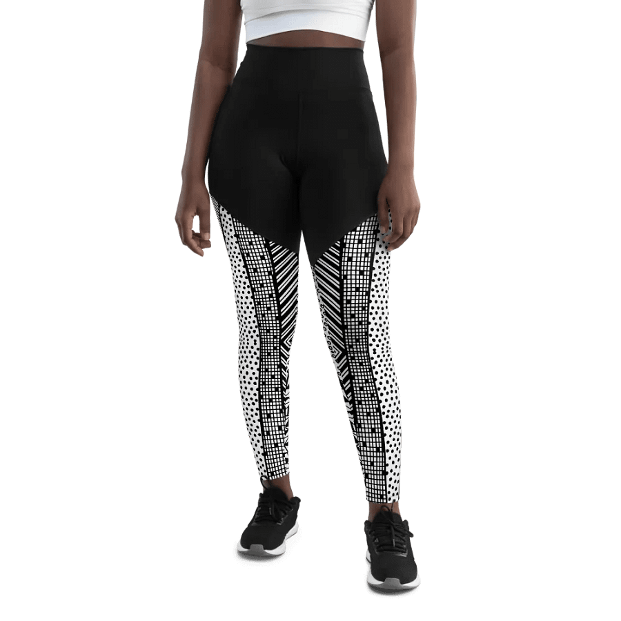 Modern pattern in black and white Sports Leggings product image (12)