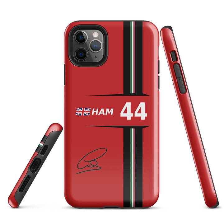 F1 Racing-Inspired iPhone Case – Red HAM 44 Design with British Flag, Signature – Slim, Shockproof & MagSafe Ready product image (1)