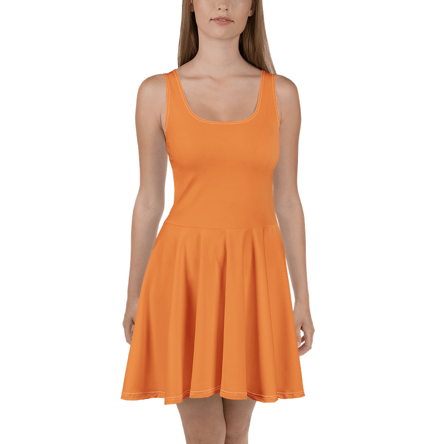 Halloween Pumpkin Orange Solid Color Fit and Flare Skater Dress product image (2)