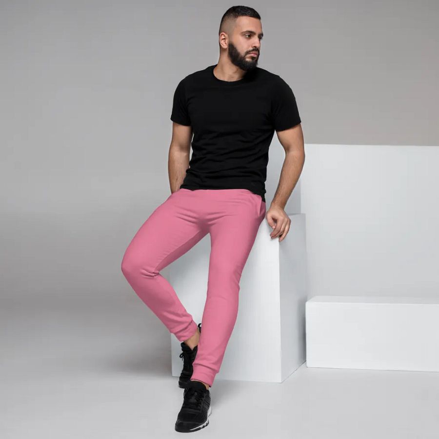 Plain Rosy Pink Soft Summer Recycled Polyester Premium Men's Joggers by Treasure Pie product image (7)