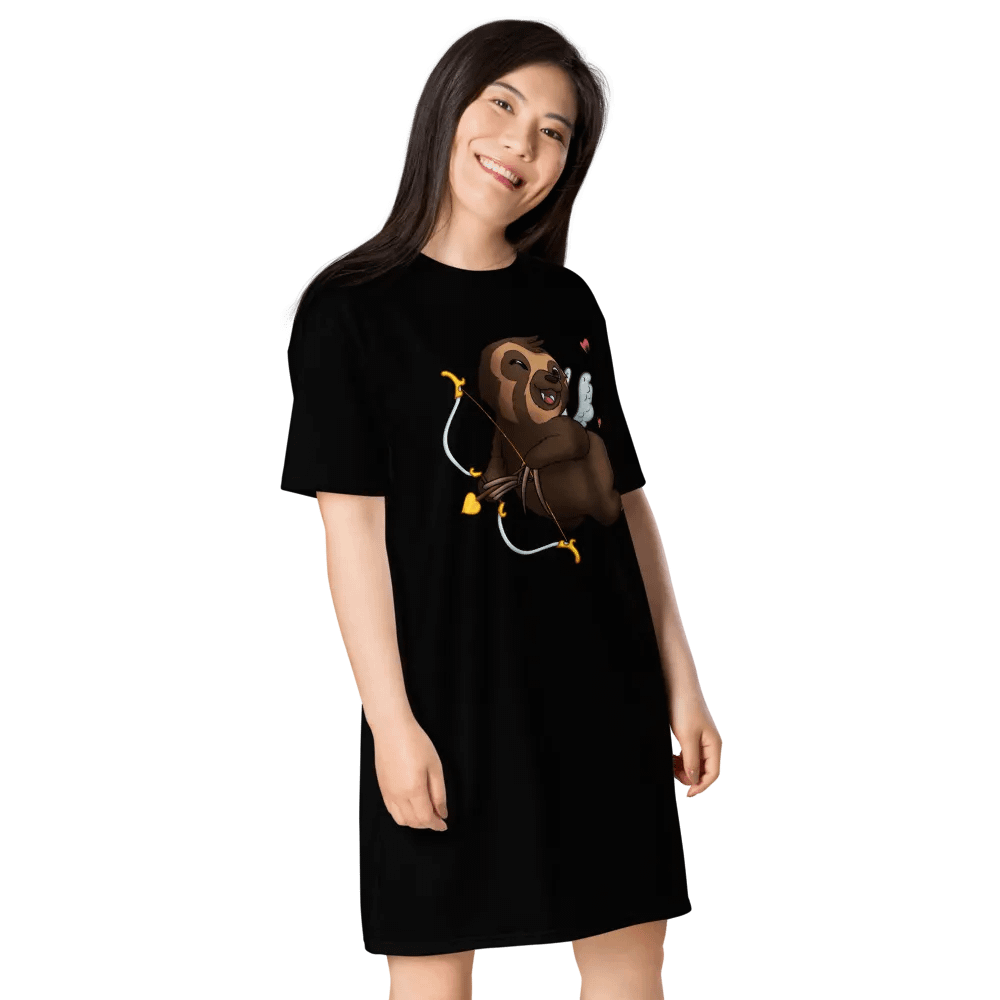 Black Cupid Sloth Love T-Shirt Dress product image (4)