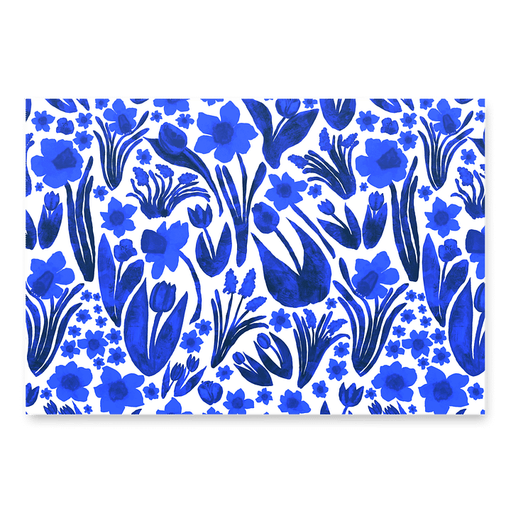Spring Garden Wrapping Paper Sheets | Royal Blue on White | Coastal Floral Gift Wrap | Monique Faella Designs™ product image (2)