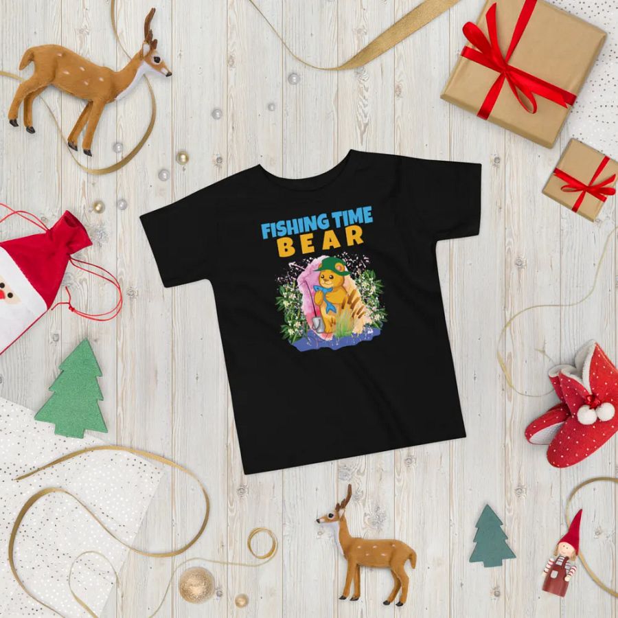 BEAR FISHING TIME Cute Colorful Funny Bella +Canvas Toddler T-Shirt – Fun Gift for Kids product image (8)