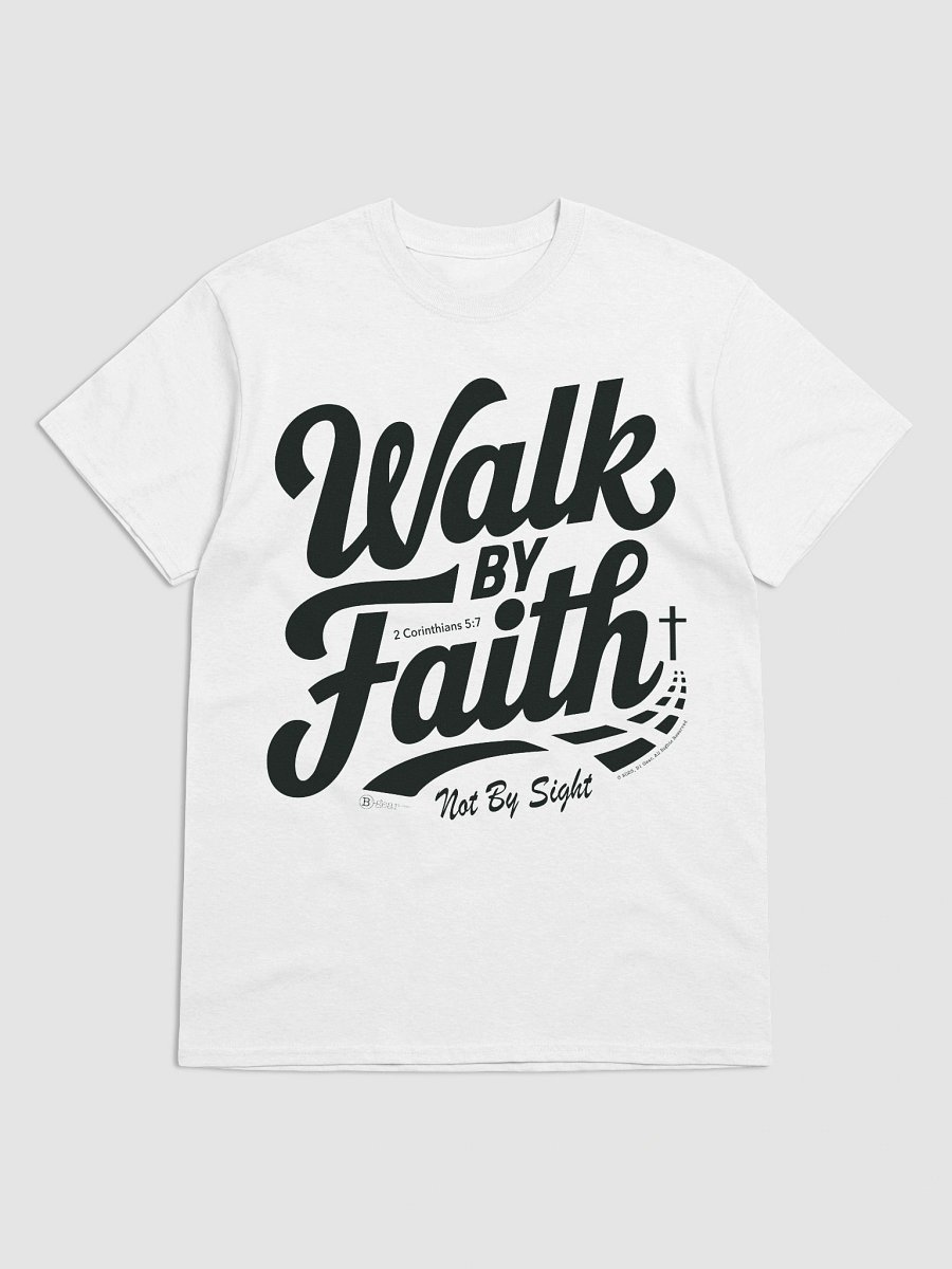 Walk By Faith, Heavyweight Unisex Crewneck T-shirt | Gildan® 5000, 2 Corinthians 5:7, KJV, Bible Verse, Scripture Shirt, Black print on Light Shirts product image (4)