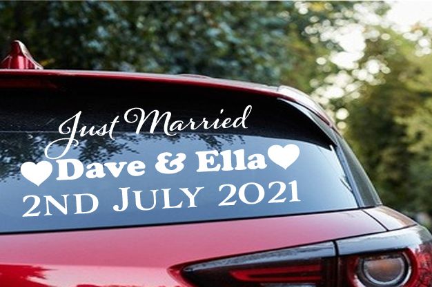 JUST MARRIED CAR STICKER | Personalised Wedding Day Car Decal | Self-adhesive Glossy White Vinyl product image (1)