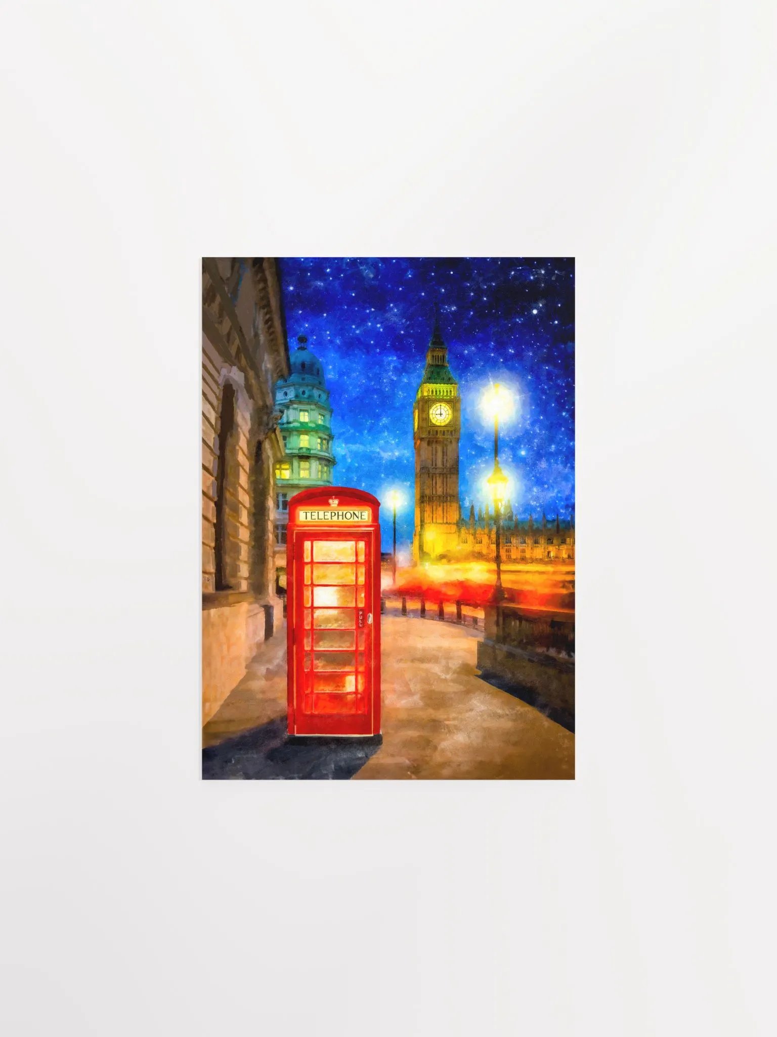 London Phone Box Art – Big Ben At Night Studio Art Print product image (1)