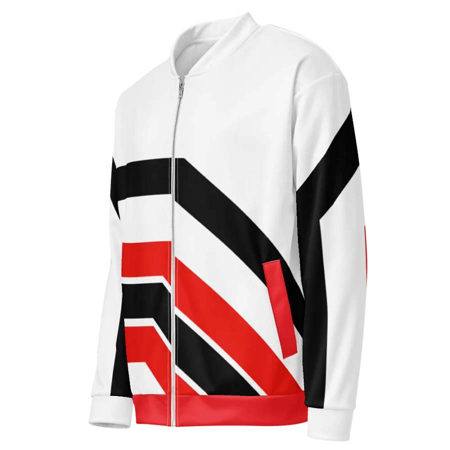 Red/Black/White Bent Lines Unisex Bomber Jacket product image (8)