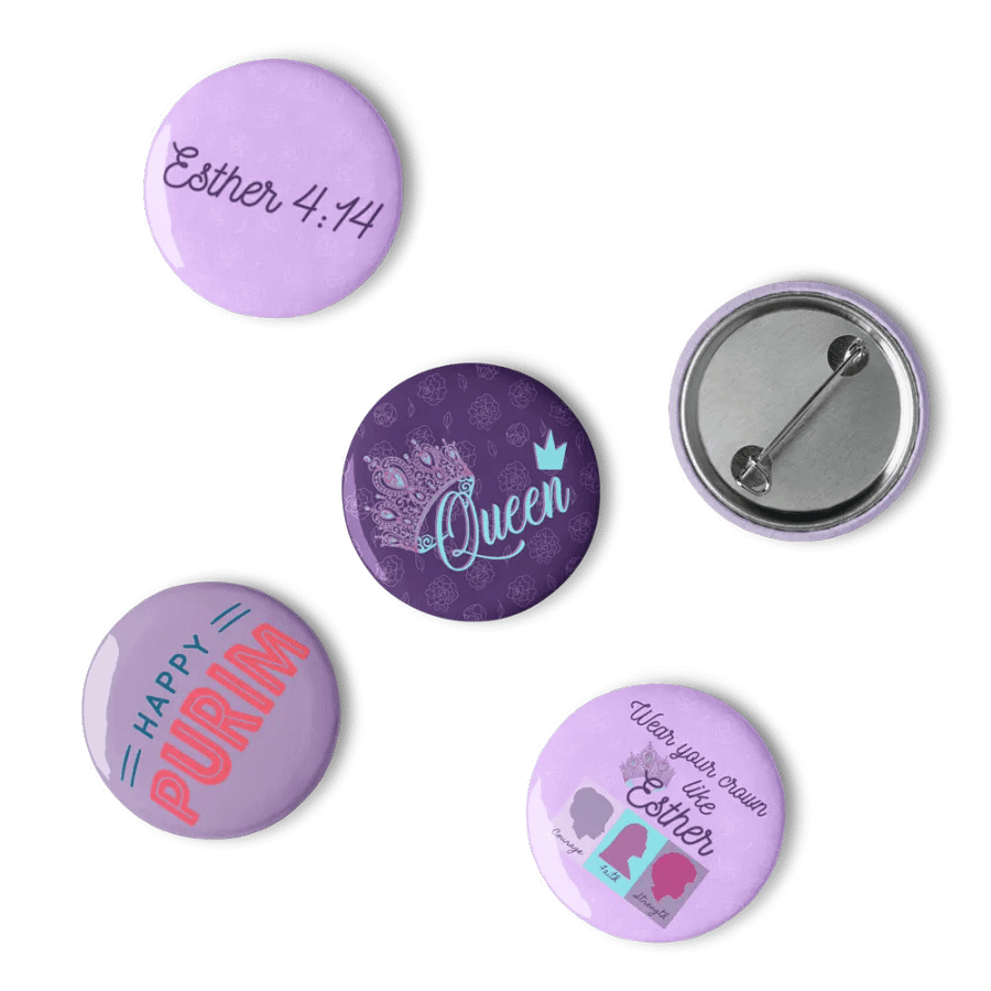 Happy Purim Queen Esther Set of 5 Button Pins product image (10)