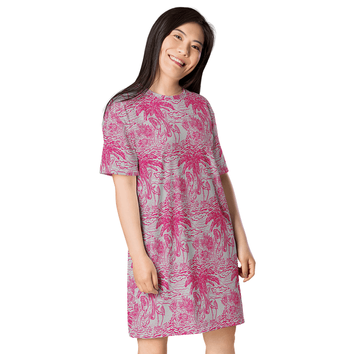 Flamingo Fancy Toile | Pink on Grey Tropical Toile | T-Shirt Dress | by Monique Faella Designs™ product image (1)