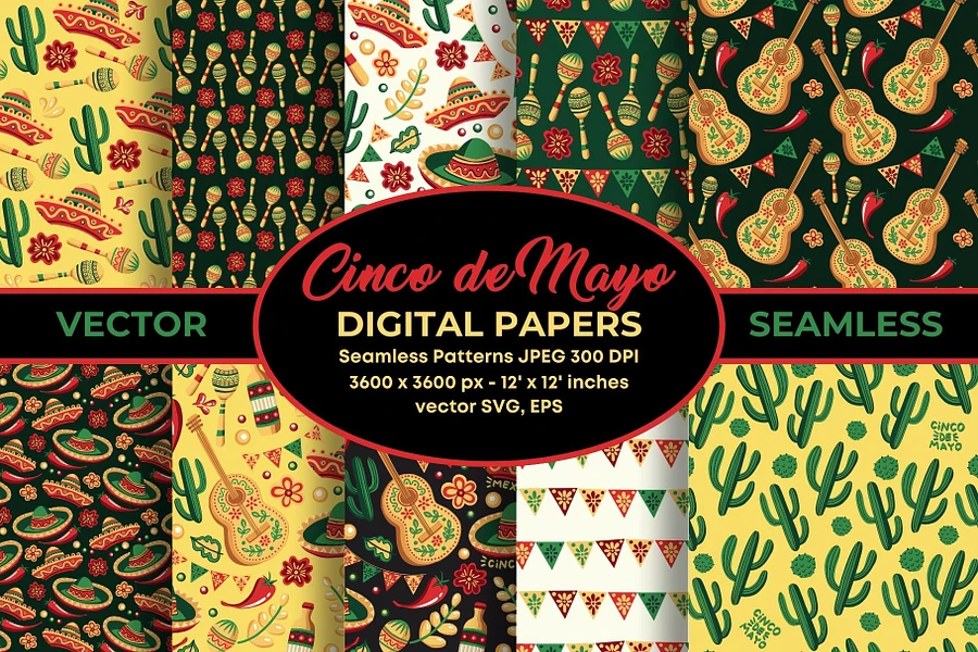 Mexican Cinco de Mayo Seamless Patterns product image (2)