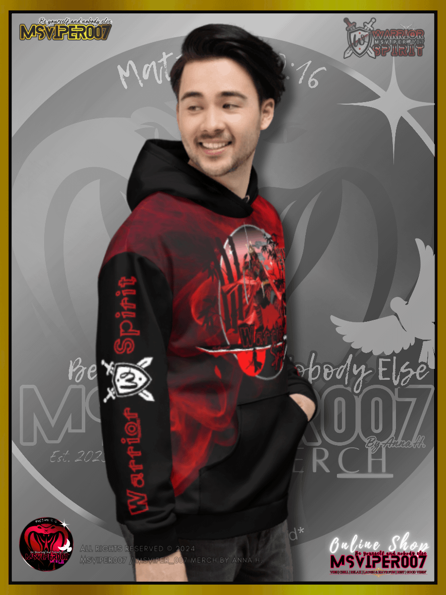 Hoodie - MsViper007's "Warrior Spirit" (crimson /V2/) [AOP] - Cozy Hoodie By Anna H. product image (8)