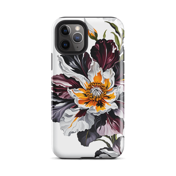 Tough Phone Case for iPhone® - Flowers in Crimson and Gray on a White Background product image (2)