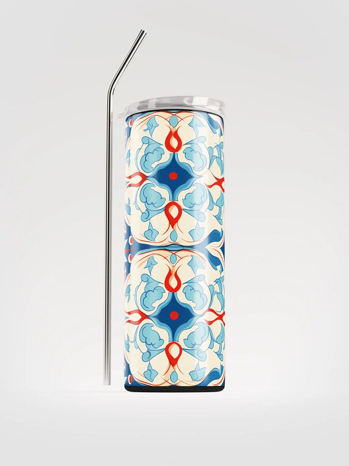Colorful Pattern, Red, White, and Blue Flowers Skinny Tumbler with Straw, 20oz product image (1)