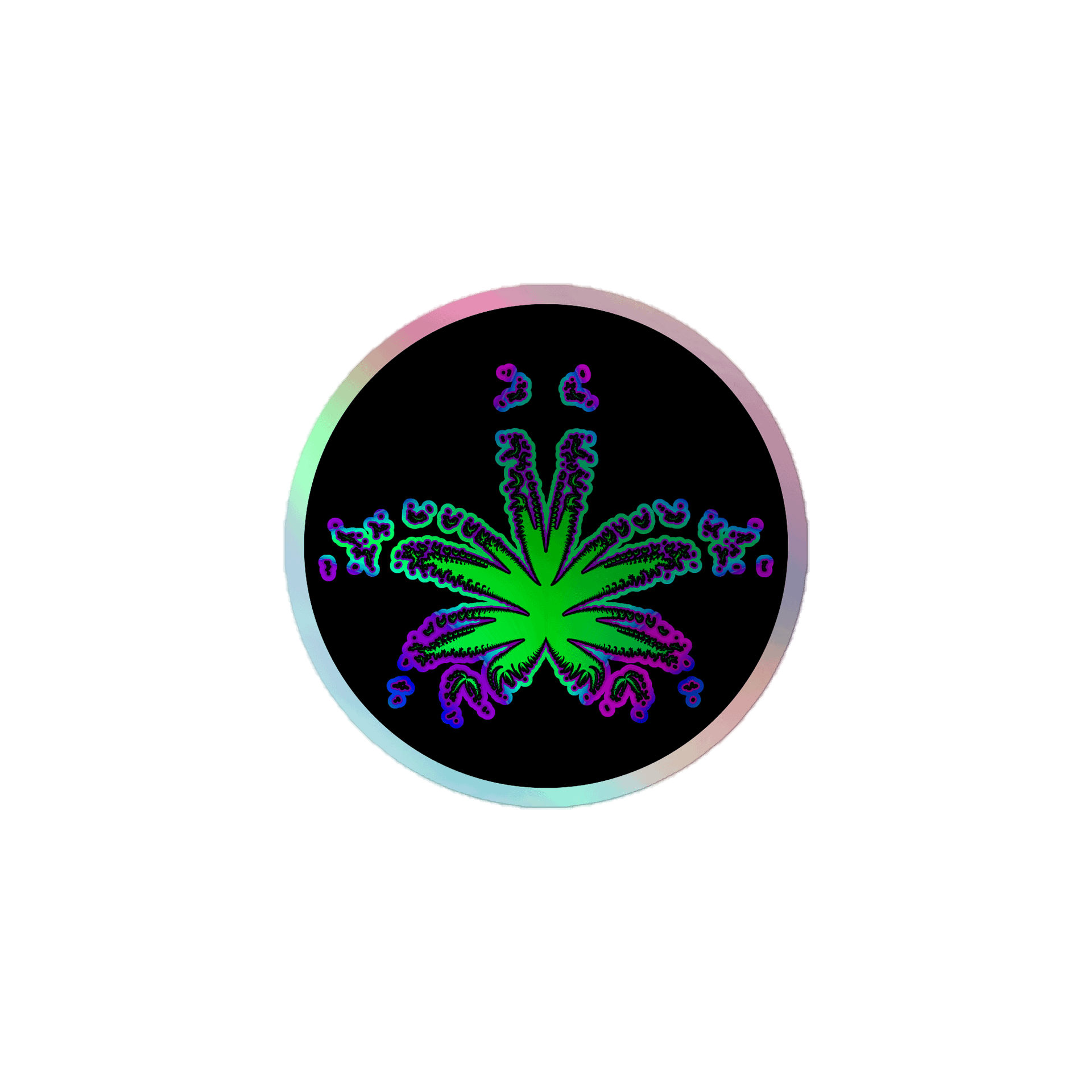 Trippy Weed Leaf Holographic Stoner Sticker, Green Purple Pink Blue Twisted Budz Cannabis Art product image (1)
