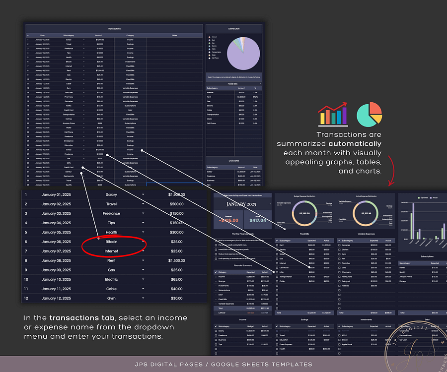 Monthly and Annual Budget Spreadsheet (Dark Mode) product image (4)