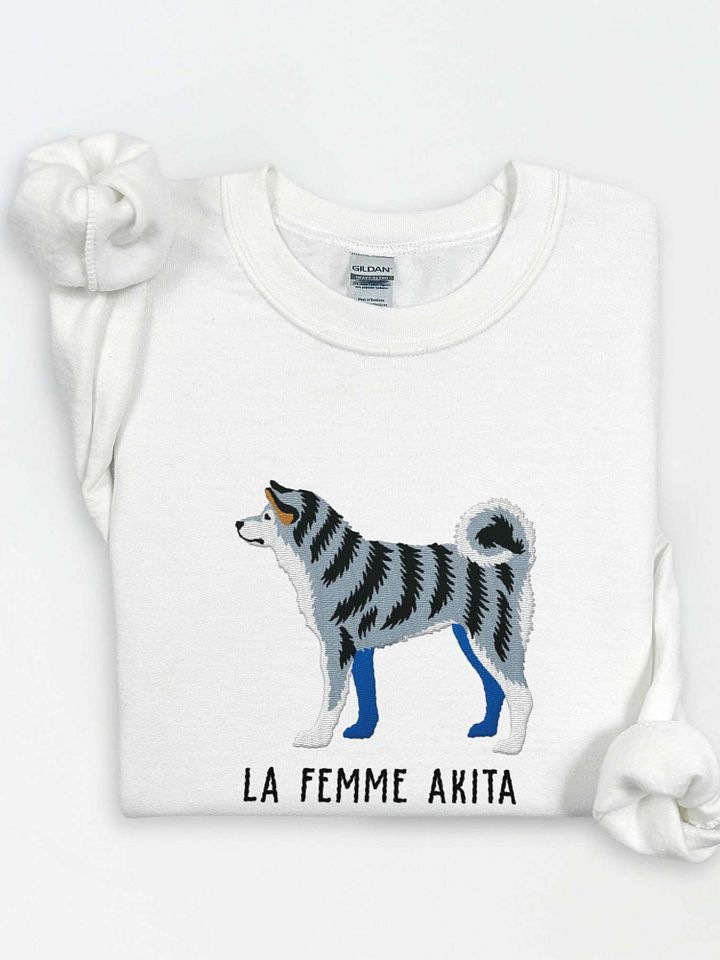 La Femme Akita Sweatshirt (Embroidered) of a Japanese Akita Inu(Blue Brindle) product image (1)