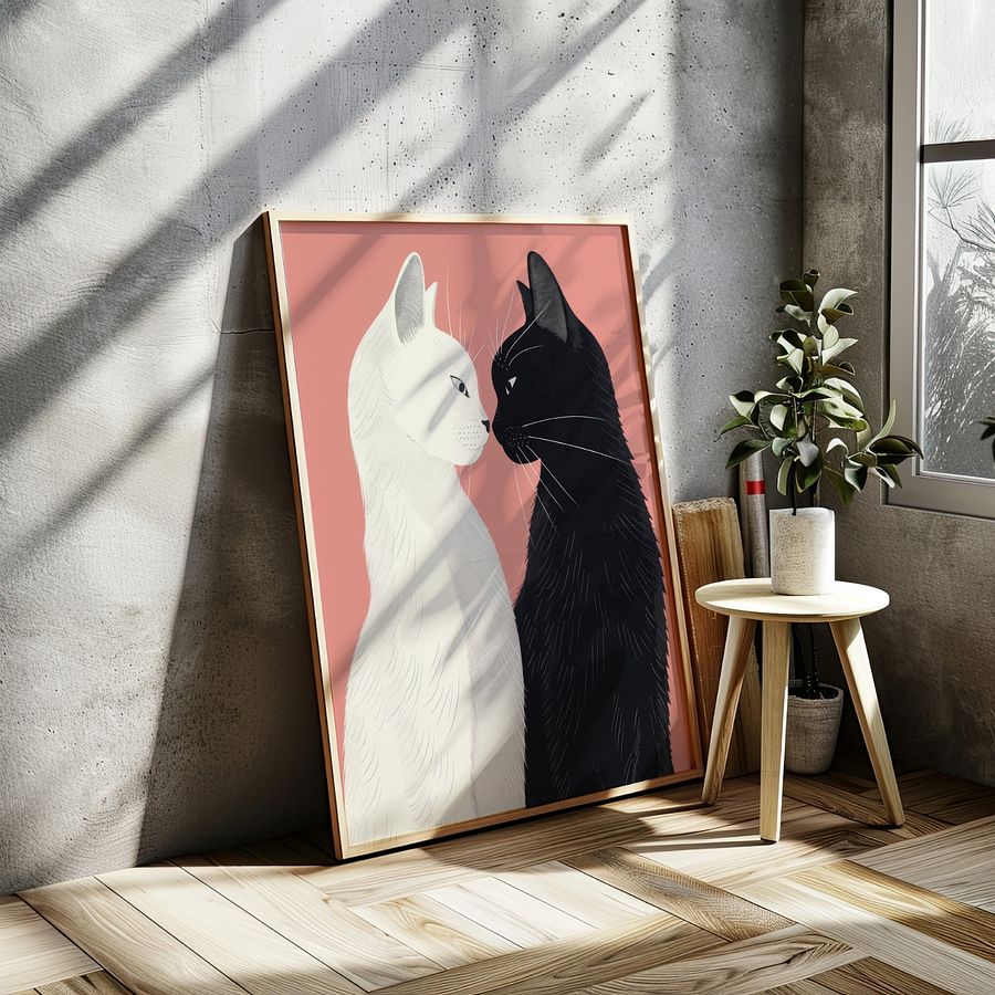 Lover Cats ~ Yin& Yang Valentine Felines Pastel Pink Art Print product image (22)