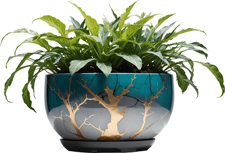 Kintsugi Tranquility – Planter with Vibrant Foliage PNG product image (1)