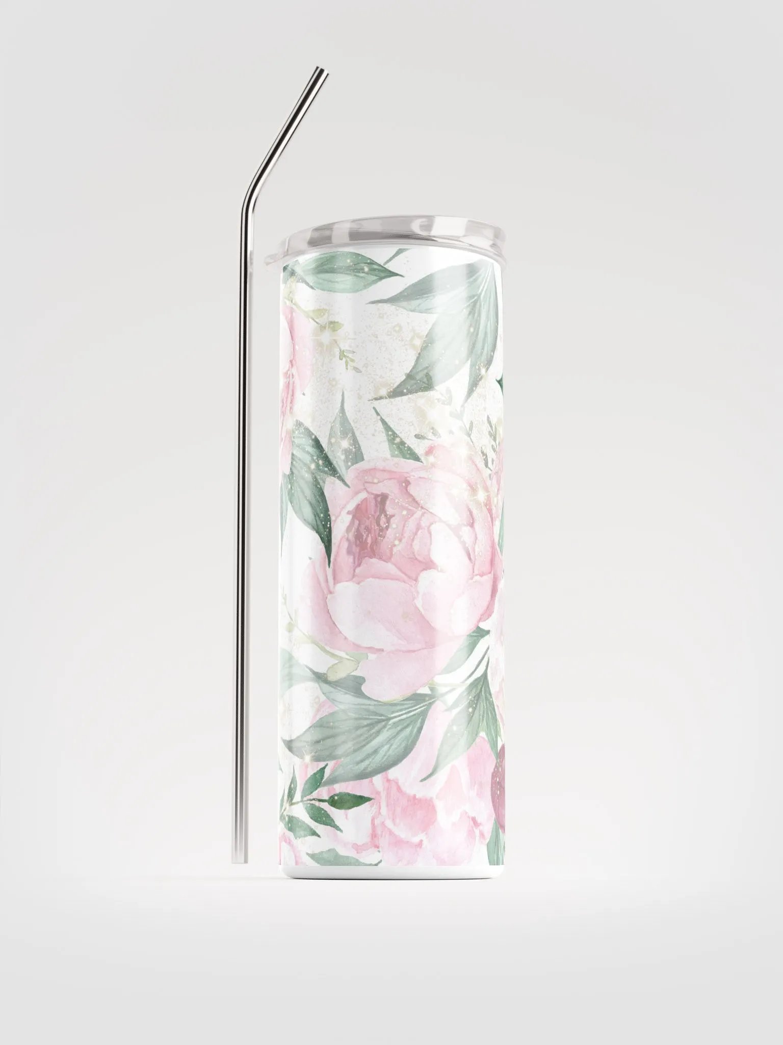 Sparkle in Style: Floral Glitter Stainless Steel Tumbler - Light Pink product image (1)