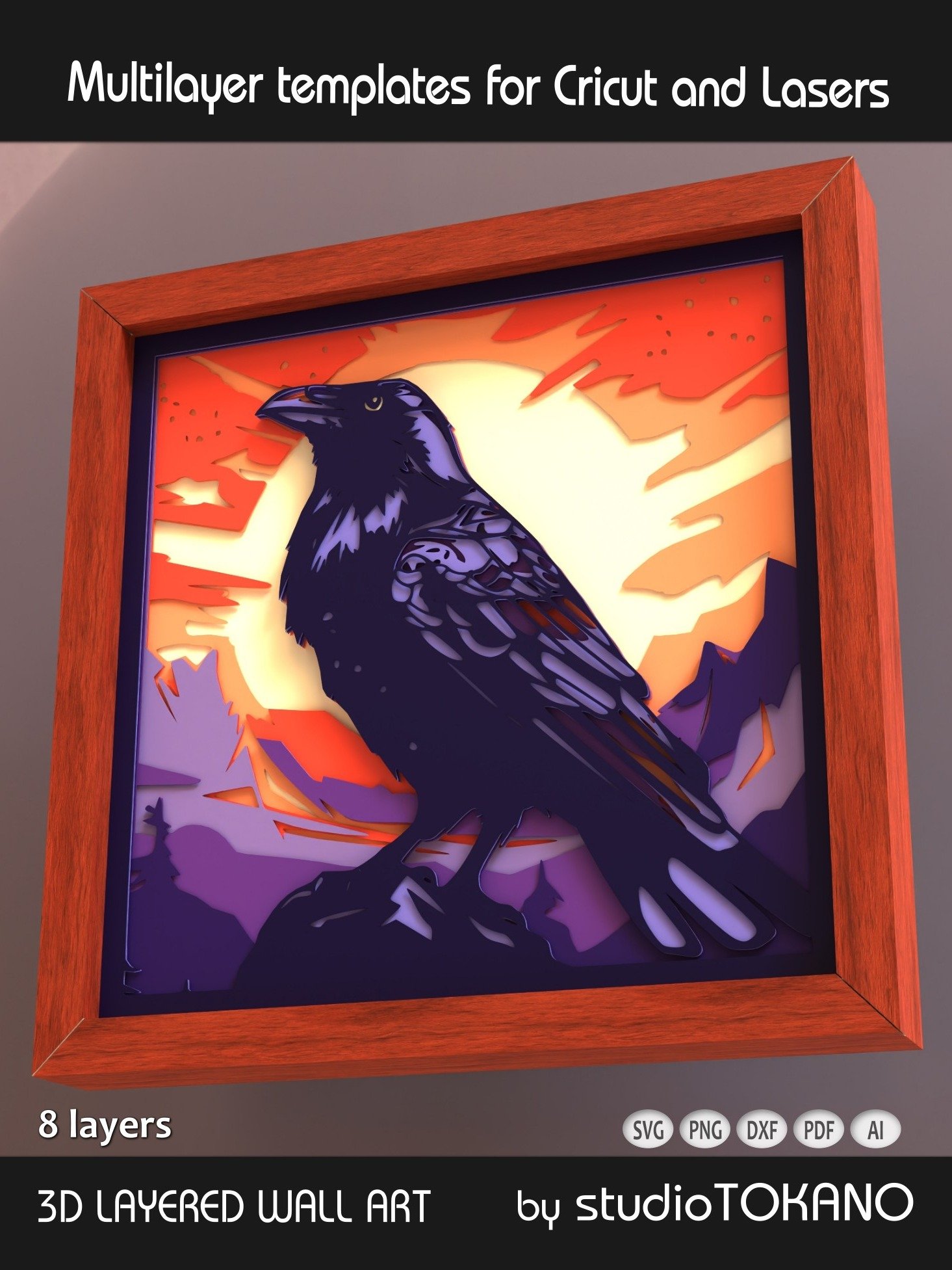 Raven 3D layered Shadow Box svg product image (3)