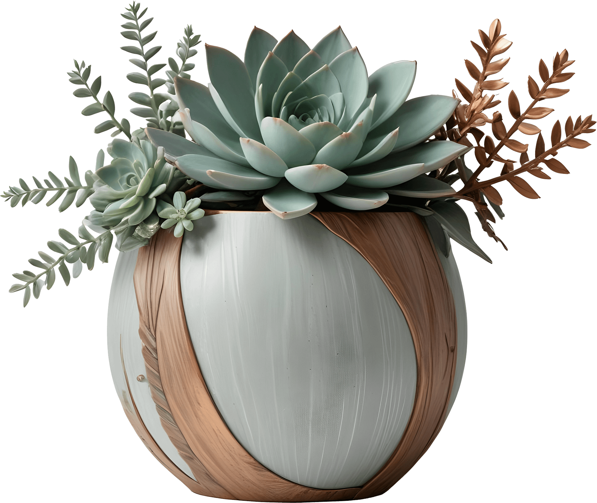 Gatsby Grace – Art Deco Succulent Vase with Wooden Accents PNG product image (1)