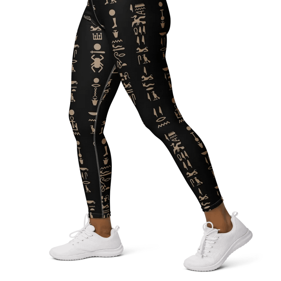 Isis Black Full Pattern Hieroglyphs Yoga Leggings product image (3)
