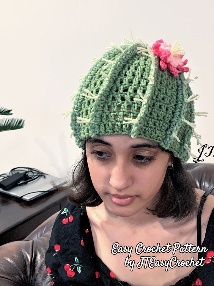 Crochet Cactus Hat Pattern, Baby Cactus Beanie, Newborn Succulent Hat Photo Prop, Cactus Flower Hat product image (1)