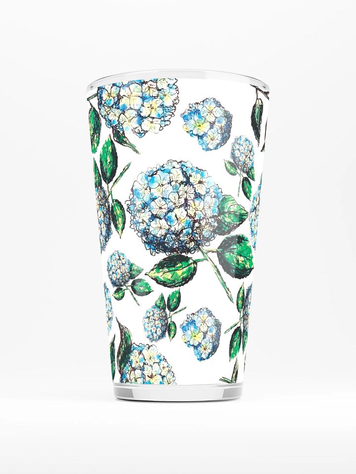 Blue Hydrangea Blooms | Coastal Garden Elegance | Shaker Pint Glass by Monique Faella Designs™ Sip in Blooming Blue 💙🌿🍹 product image (1)