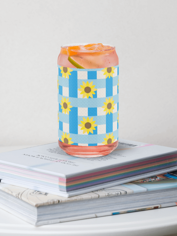 Sunflower Gingham- Blue Background Glass Tumbler product image (1)