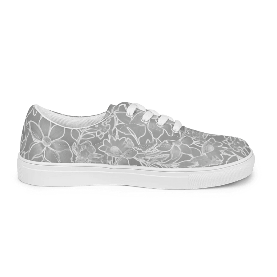 Line art Gray and White Floral/Women's Lace-Up Canvas Shoes by Allcolor product image (9)