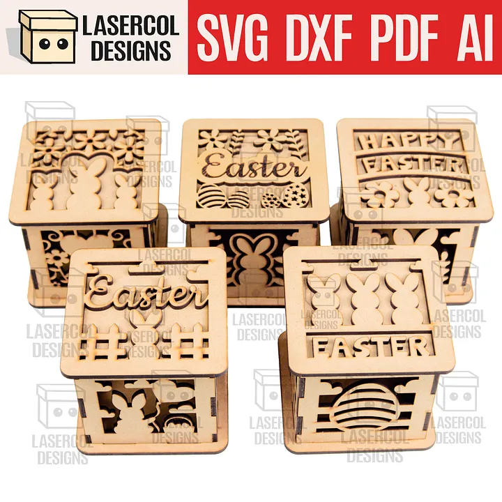 Easter Boxes Set (2 Sizes, 5 Styles) - Laser Cut Files product image (1)