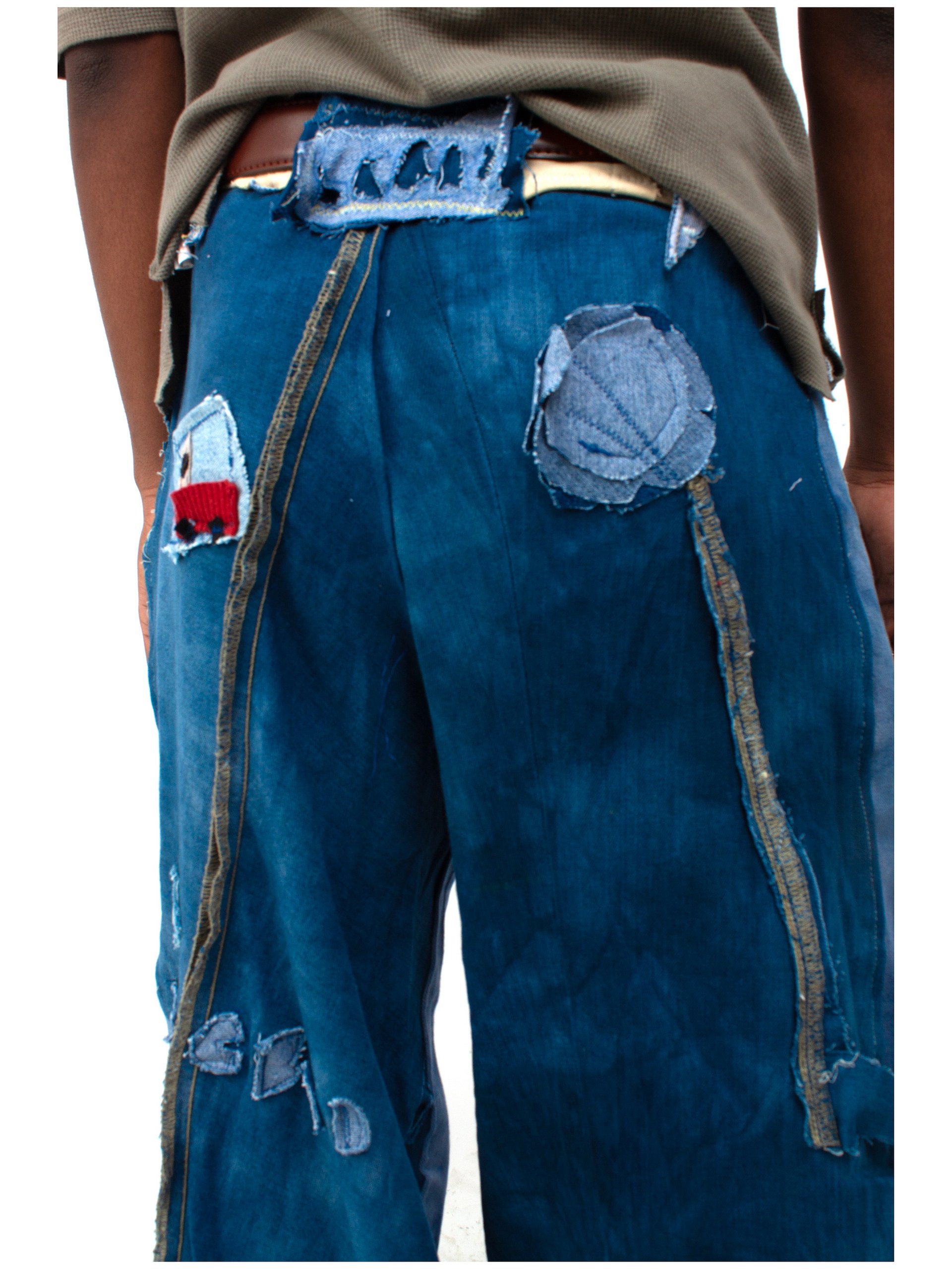 Blue Panel Patchwork Denim Trousers – 32 product image (4)