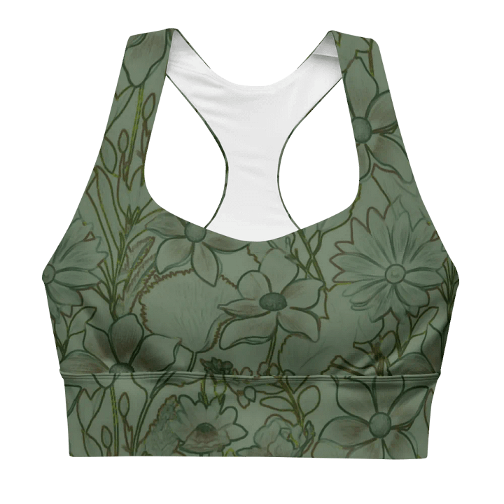 Line Art Floral Green/All-Over Print Longline Sports Bra by Sublicolor product image (2)