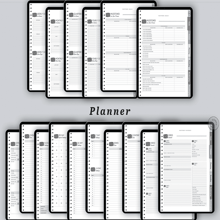 YouTube Digital Planner and Workbook Kit - Grayscale product image (2)