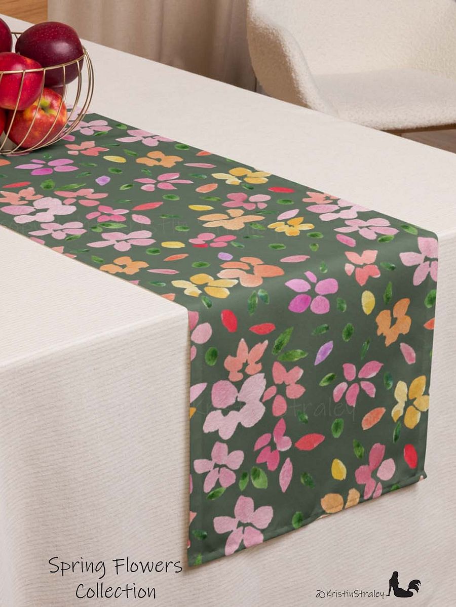 Spring Flowers on Olive Green Table Runner product image (3)
