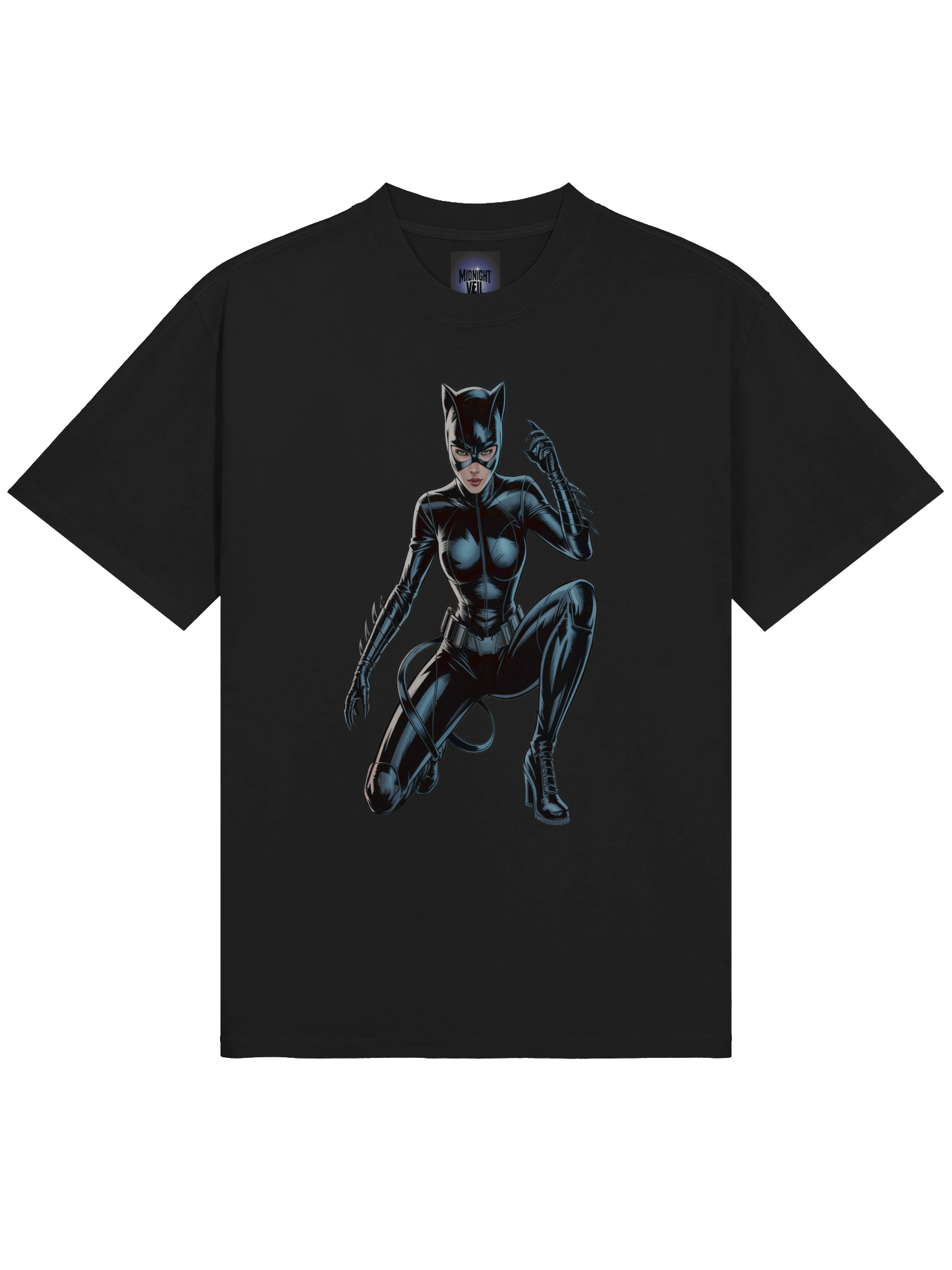 Clawed Eclipse: Catwoman's Nocturnal Pounce Oversized Faded T-Shirt product image (5)
